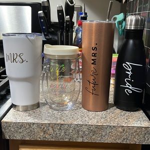 BRIDE, MRS, WIFE OF THE PARTY, FUTURE MRS tumblers cups and bottles